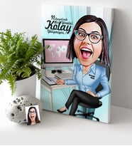 BK Gift Kişiye Özel Bayan Genel Müdür Karikatür Kanvas Tablo 30x50cm 1