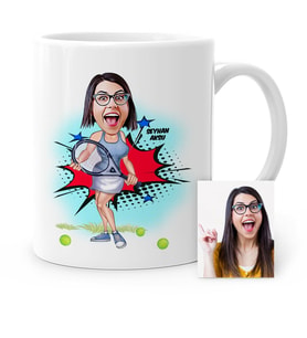 BK Gift Kişiye Özel Tenis Oyuncusu Karikatür Beyaz Kupa Bardak