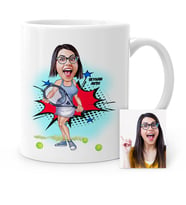 BK Gift Kişiye Özel Tenis Oyuncusu Karikatür Beyaz Kupa Bardak