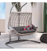 Capri Swing Cunda Çiftli Rattan Bahçe Salıncağı  Balkon Salıncağı  (Camel)
