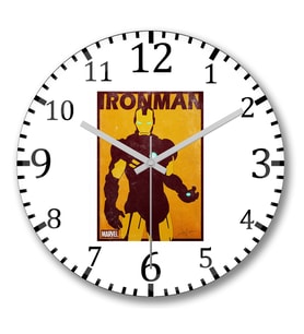 Marvel Ironman Duvar Saati Bombeli Gercek Cam