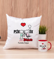Psikolojik Danışman Kare Yastık ve Kırmızı Kupa Bardak