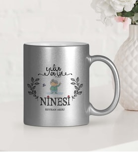 BK Gift Kişiye Özel Yılın En İyi Ninesi Gümüş Yaldızlı Kupa Bardak