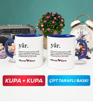 İkili Yâr Sevgililer Günü Hediyesi Kupa Bardak Lacivert
