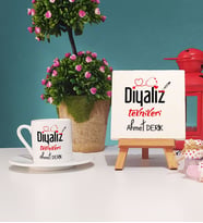 Diyaliz Teknikeri Hediye Türk Kahvesi Fincanı ve Dekoratif Taş Baskı Hediye Seti