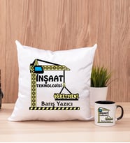 İnşaat Teknolojisi Öğretmeni Kare Yastık ve Siyah Kupa Bardak