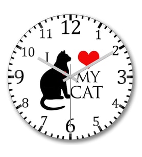 I Love My Cat Kedi Duvar Saati Bombeli Gercek Cam