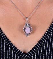 Pembe Kuvars Taşlı Oksitli Telkari Gümüş Bayan Kolye