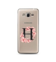 Pembe Çiçekli Harf Tasarım Süper Şeffaf Silikon Telefon Kılıfı Samsung J2 Prime 