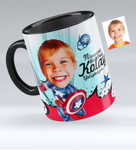 BK Gift Kişiye Özel Erkek Çocuk Karikatürlü Siyah Kupa Bardak  2