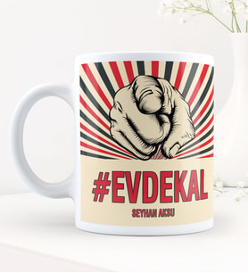 BK Gift Kişiye Özel EvdeKal Hashtag Beyaz Kupa Bardak - 3