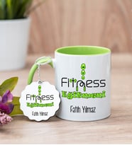 Fitness Eğitmeni Yeşil Kupa Bardak Ve Anahtarlık Set