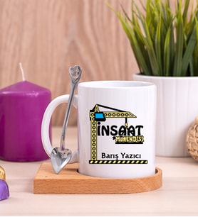 İnşaat Mühendisi Ahşap Altlıklı Beyaz Kupa Bardak