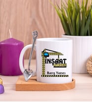 İnşaat Mühendisi Ahşap Altlıklı Beyaz Kupa Bardak