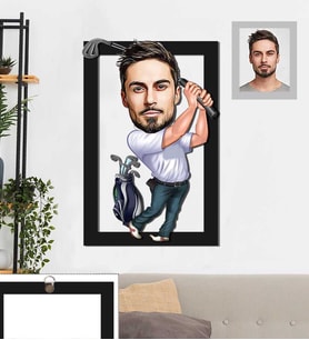 Kişiye Özel Golfçü Karikatürlü 3D Ahşap Tablo 30x47 Bay-3