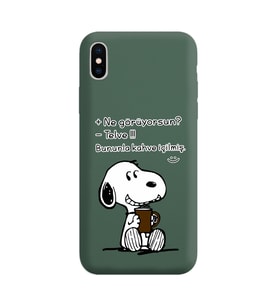 Snoopy Tasarımlı Koyu Yeşil Lansman Telefon Kılıfı İphone Xs