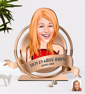 BK Gift Kişiye Özel Kadın Karikatürlü 3D Ahşap Biblo Plaket-33 (Beyaz)