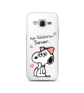 Snoopy Tasarımlı Süper Şeffaf Silikon Telefon Kılıfı Samsung Core Prime