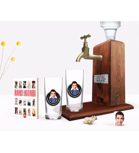 BK Gift Kişiye Özel Renkli Baskılı Erkek Kolay Yetişmiyor Karikatürlü İkili Rakı Bardağı Ahşap Rakı Standı ve Cep Kitabı Hediye Seti-3 (Model 1)