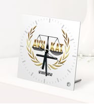 BK Gift Kişiye Özel Avukat Temalı Masaüstü Kare Cam Saat - 1 (Beyaz)