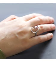 Zirkon Taşlı Pembe Mineli Damla Model Kelebek Tasarım 925 Ayar Gümüş Bayan Yüzük (Çok Renkli)