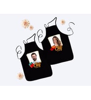 BK Gift Kişiye Özel İkili Fotoğraflı Yakışıklı ve Güzel Chef Siyah Mutfak Önlüğü Seti-1