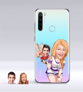 BK Gift Kişiye Özel Sevgililer Karikatürlü Xiaomi Redmi Note 8 İnce Şeffaf Silikon Telefon Kapağı-30 (Beyaz)