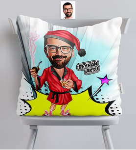 BK Gift Kişiye Özel Bay Yılbaşı Karikatürlü  Yastık  2
