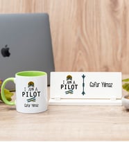 Pilot Yeşil Kupa Bardak Ve Masa İsimliği Hediye Seti