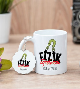 Fizik Öğretmeni Beyaz Kupa Bardak Ve Anahtarlık Set