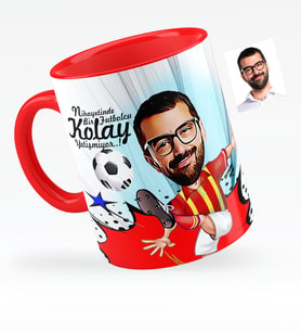 BK Gift Kişiye Özel Bay Futbolcu Sarı Kırmızı Karikatürlü Kırmızı Kupa Bardak  1
