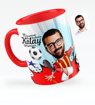 BK Gift Kişiye Özel Bay Futbolcu Sarı Kırmızı Karikatürlü Kırmızı Kupa Bardak  1