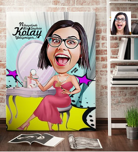 BK Gift Kişiye Özel Bayan Karikatür Kanvas Tablo 70x100cm 10
