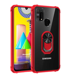 Microsonic Samsung Galaxy M31 Kılıf Grande Clear Ring Holder Kırmızı