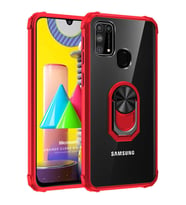 Microsonic Samsung Galaxy M31 Kılıf Grande Clear Ring Holder Kırmızı