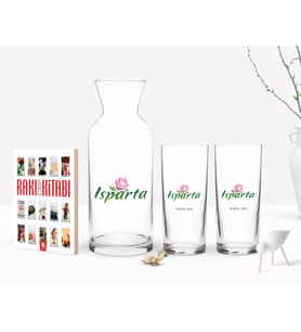 BK Gift Kişiye Özel Renkli Baskılı Isparta Tasarımlı Turistik İkili Rakı Bardağı Karaf ve Cep Kitabı Hediye Seti-2 (Model 1)