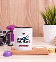 Anestezi Teknikeri Ahşap Altlıklı Mumlu Siyah Kupa Bardak