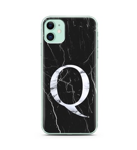 Iphone 11 Siyah Mermer Harf Tasarımlı Telefon Kılıfı Q-Harfi 