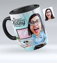 BK Gift Kişiye Özel Bayan Genel Müdür Karikatürlü Siyah Kupa Bardak  1