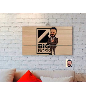 BK Gift Kişiye Özel Erkek Big Boss Karikatürlü Otantik Ahşap Palet Tablo-1