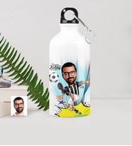 BK Gift Kişiye Özel Bay Futbolcu Siyah Beyaz Karikatürlü Metal Suluk 500 Ml 1