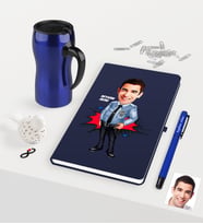 BK Gift Kişiye Özel Bay Polis Karikatürlü Lacivert Defter Kalem Termos Mug Seti - 1 (Model 1)