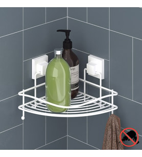 TEKNOTEL DELME VİDA MATKAP YOK! easyFIX YAPISKANLI ASKILI TEK KATLI BANYO KÖŞE RAFI BEYAZ EF250