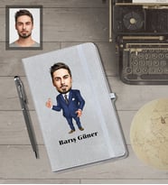 Kişiye Özel Patron Karikatürlü Gri Defter Kalem Hediye Seti  Bay-19