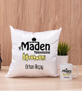 Maden Teknolojisi Öğretmeni Kare Yastık ve Beyaz Kupa Bardak