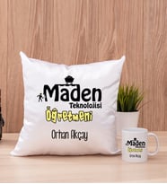 Maden Teknolojisi Öğretmeni Kare Yastık ve Beyaz Kupa Bardak