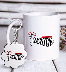 BK Gift Kişiye Özel Mesleki Doktor Beyaz Kupa ve Anahtarlık Hediye Seti-13 (Model 1)