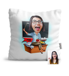 BK Gift Kişiye Özel Bayan Öğretmen Karikatür  Yastık  1