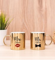 Mr Mrs Tasarımlı İkili Gold Kupa Bardak