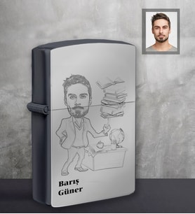 Kişiye Özel Öğretmen Karikatürlü Siyah Benzinli Çakmak Bay-2
